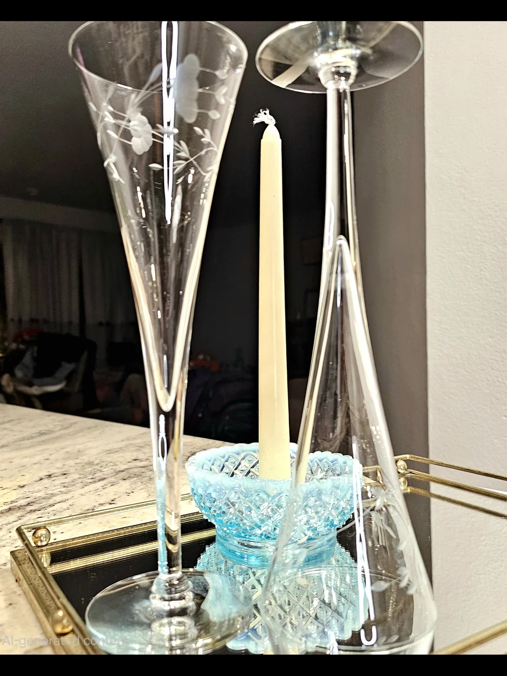 Vintage Etched Clear Glass Champagne Flutes Set of 2 Princess House Heritage